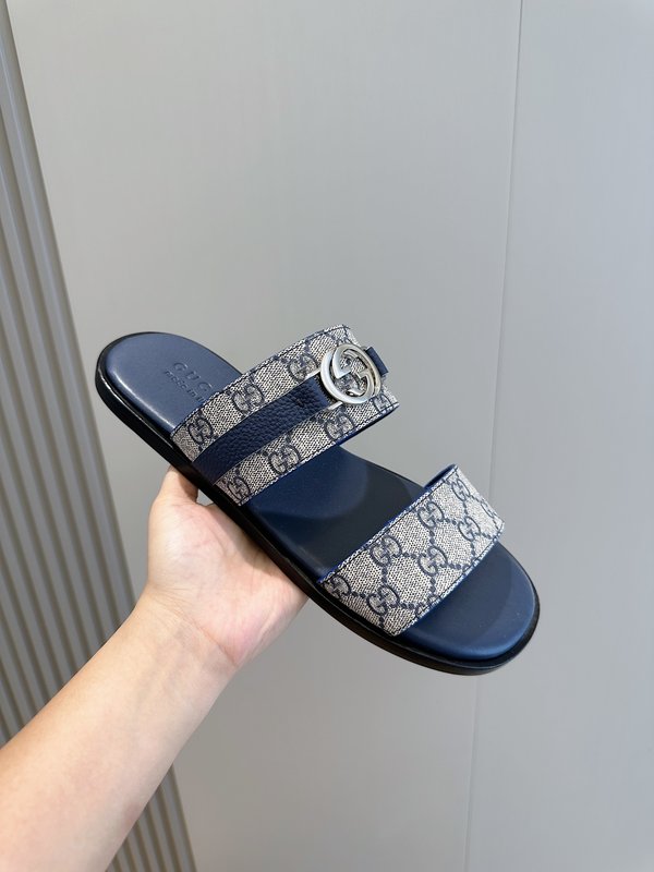 Gucci Lido 남성 더블 G 가죽 슬리퍼 001-227905