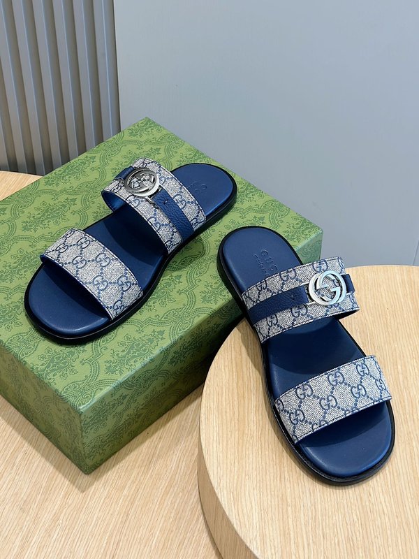 Gucci Lido 남성 더블 G 가죽 슬리퍼 001-227905