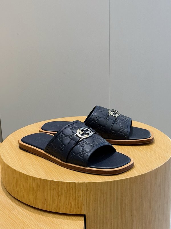 구찌男士 Lido 더블 G 가죽 슬리퍼 001-227959
