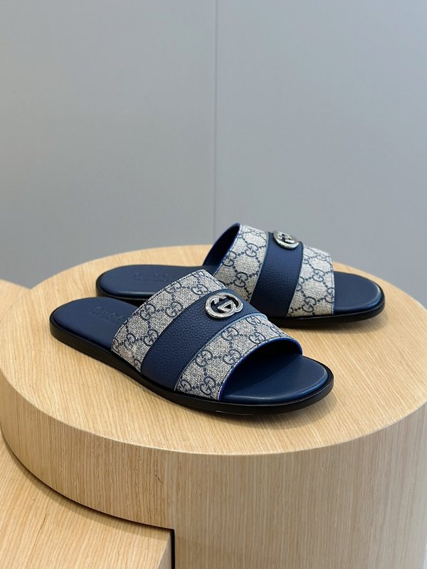 Gucci Lido 남성 더블 G 레더 슬리퍼 001-228019