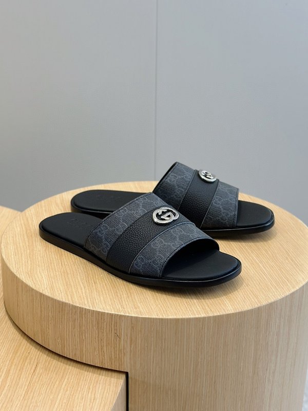Gucci Lido 남성 더블 G 레더 슬리퍼 001-228019