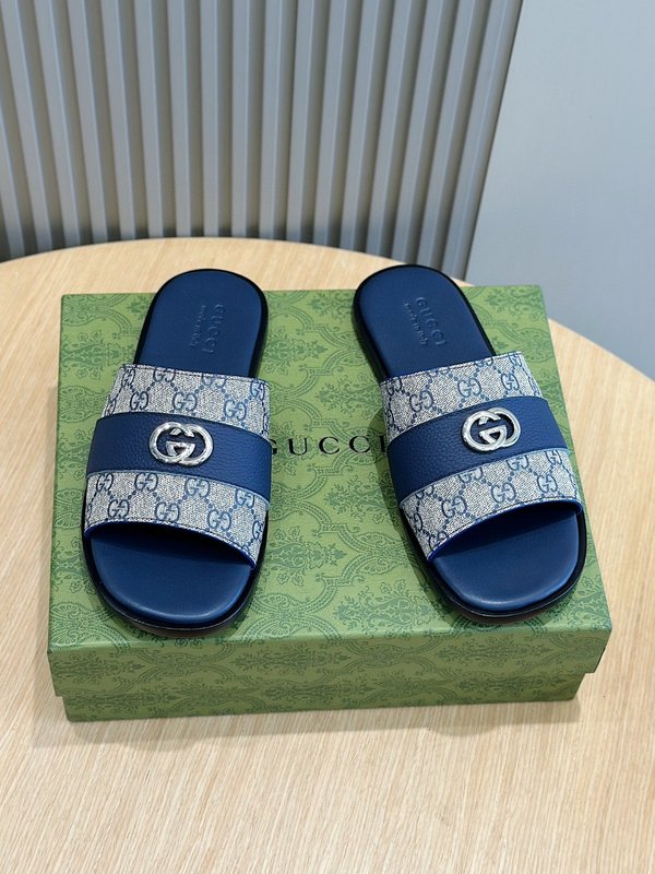 Gucci Lido 남성 더블 G 레더 슬리퍼 001-228019