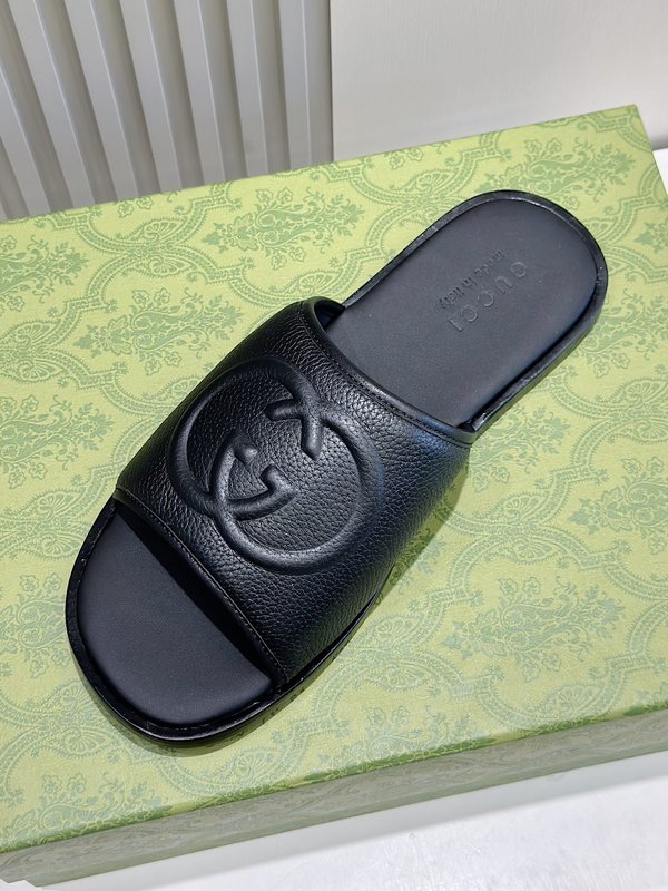 Gucci Lido 남성 더블 G 가죽 슬리퍼 001-228027