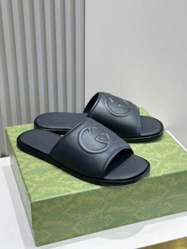 Gucci Lido 남성 더블 G 가죽 슬리퍼 001-228027