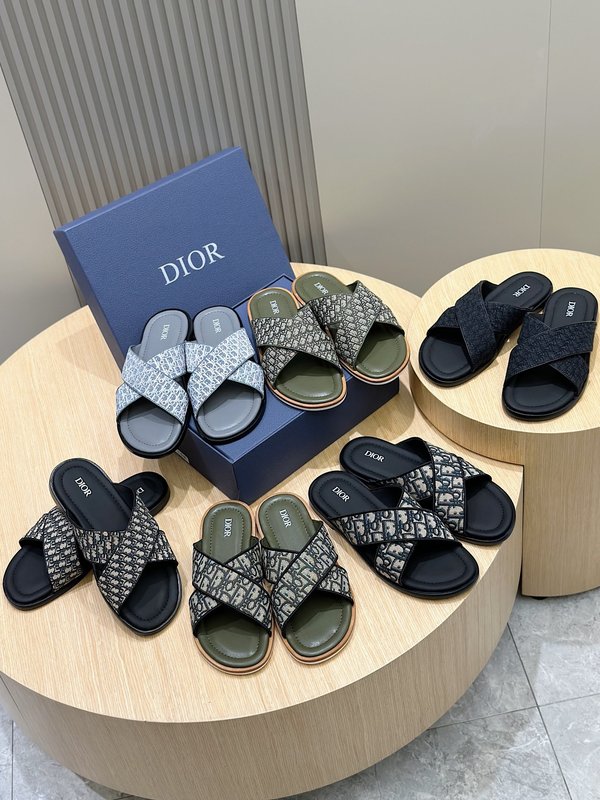 Dior Alias 남성 교차 스트랩 가죽 슬리퍼 001-228460