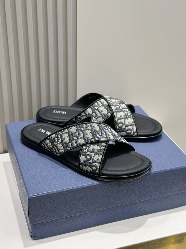 Dior Alias 남성 교차 스트랩 가죽 슬리퍼 001-228460