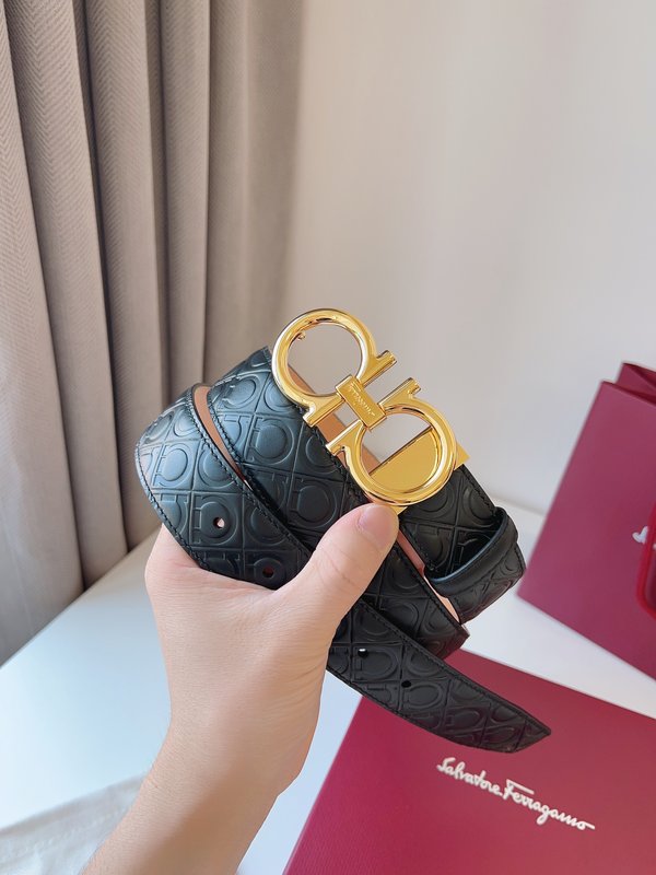 페라가모 Ferragamo 골드 버클 양면 벨트 001-229321