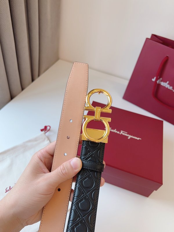 페라가모 Ferragamo 골드 버클 양면 벨트 001-229321