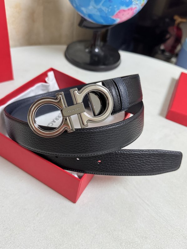 페라가모 남성 소 가죽 더블 버클 벨트 3.5cm 001-229425