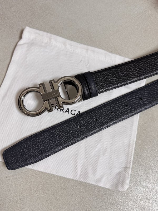 페라가모 남성 소 가죽 더블 버클 벨트 3.5cm 001-229425