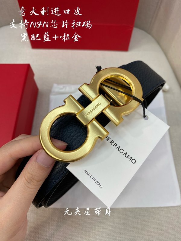 페라가모 골드 버클 블랙 벨트 3.5cm 폭 001-229436