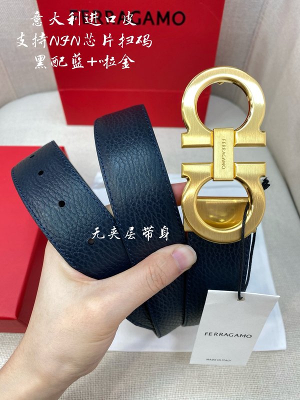 페라가모 골드 버클 블랙 벨트 3.5cm 폭 001-229436