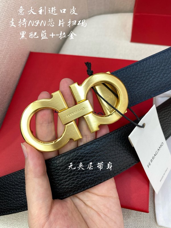 페라가모 골드 버클 블랙 벨트 3.5cm 폭 001-229436