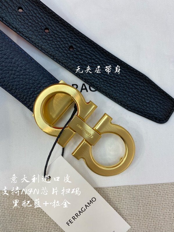 페라가모 골드 버클 블랙 벨트 3.5cm 폭 001-229436