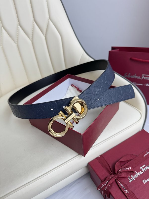 페라가모 양면 소가죽 진공 도금 버클 벨트 001-229457
