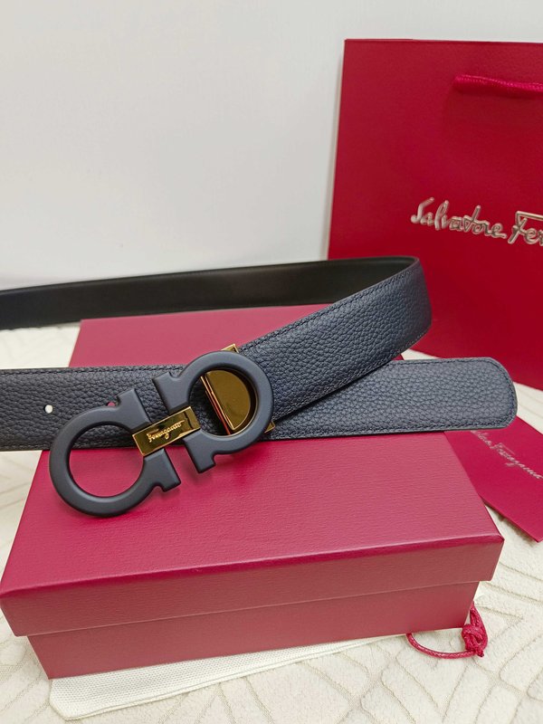페라가모 남성 3.5cm 순동 클립 가죽 벨트 001-229505