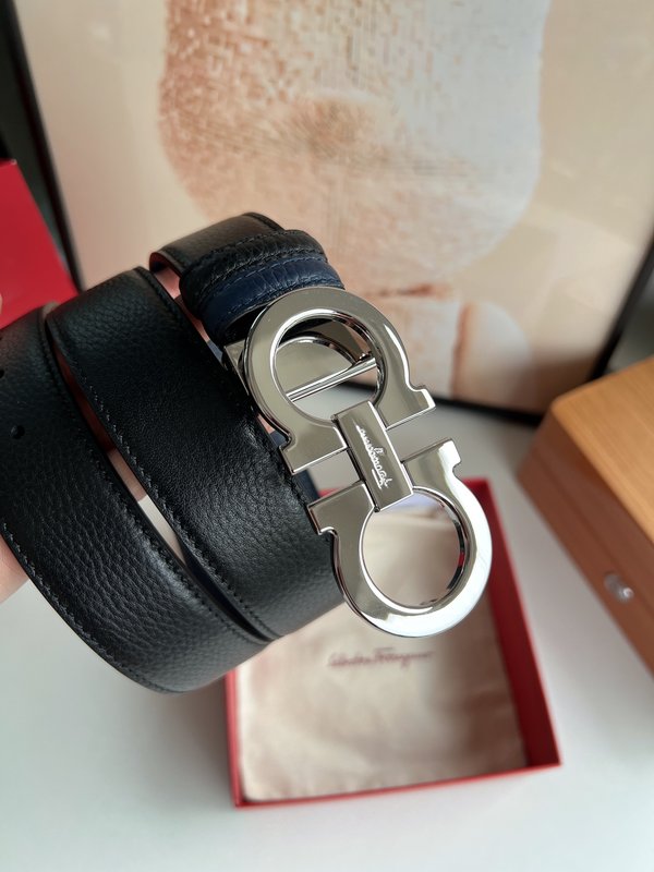 페라가모 남성 3.5cm 순동 버클 소 가죽 벨트 001-229509