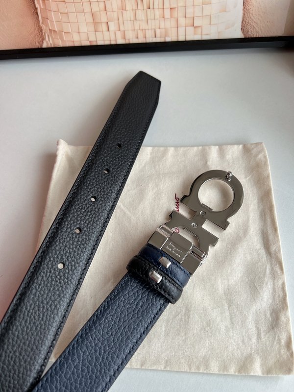 페라가모 남성 3.5cm 순동 버클 소 가죽 벨트 001-229509