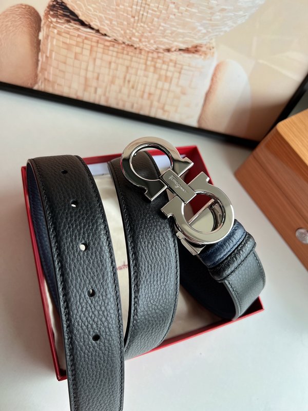페라가모 남성 3.5cm 순동 버클 소 가죽 벨트 001-229509