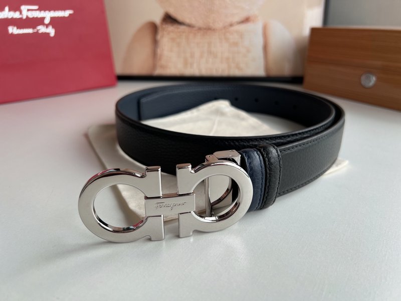 페라가모 남성 3.5cm 순동 버클 소 가죽 벨트 001-229509