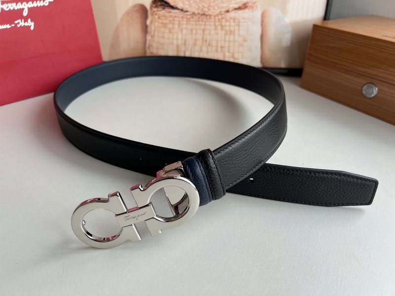 페라가모 남성 3.5cm 순동 버클 소 가죽 벨트 001-229509