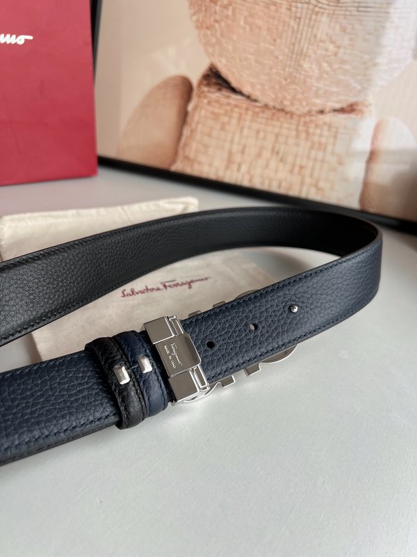 페라가모 남성 3.5cm 순동 버클 소 가죽 벨트 001-229509