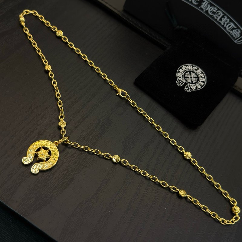 크롬하츠 골드 플라워볼 호스슈 펜던트 목걸이 001-229740