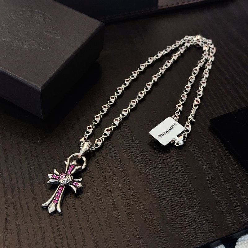 크롬하츠 핑크 다이아몬드 하트 십자가 목걸이 001-229768