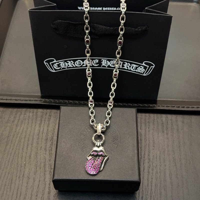 크롬하츠 빈티지 핑크다이아몬드 텅 펜던트 목걸이 001-229790