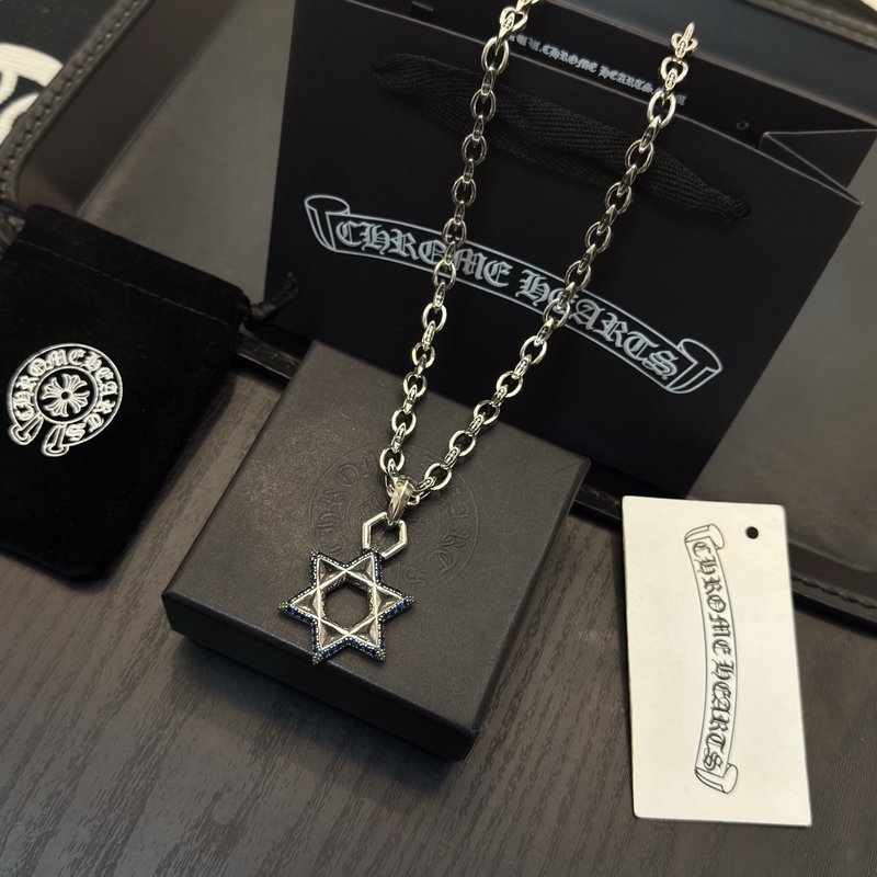크롬하츠 빈티지 십자가 블루 다이아몬드 육각별 목걸이 001-229828