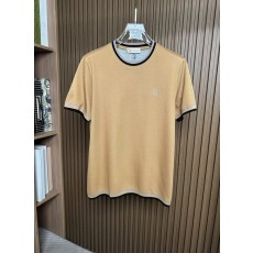카키색 더블 코튼 라운드 넥 반팔 티셔츠 001-230838