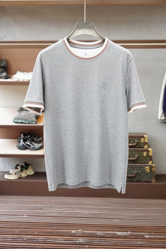 브루넬로 쿠치넬리 남성 자수 라운드넥 반팔 티셔츠 001-230892
