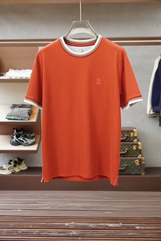 브루넬로 쿠치넬리 남성 자수 레이어드 라운드 티셔츠 001-230901