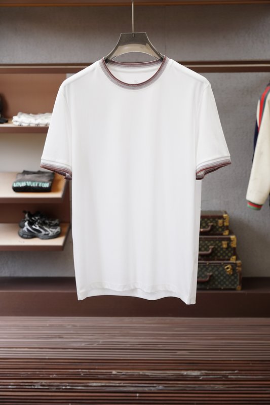브루넬로 쿠치넬리 스트라이프 라운드 티셔츠 001-230927