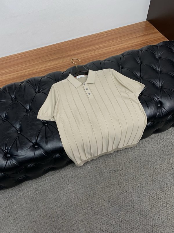 남성 고급 심플 칼라 니트 반팔 폴로 셔츠 001-230997