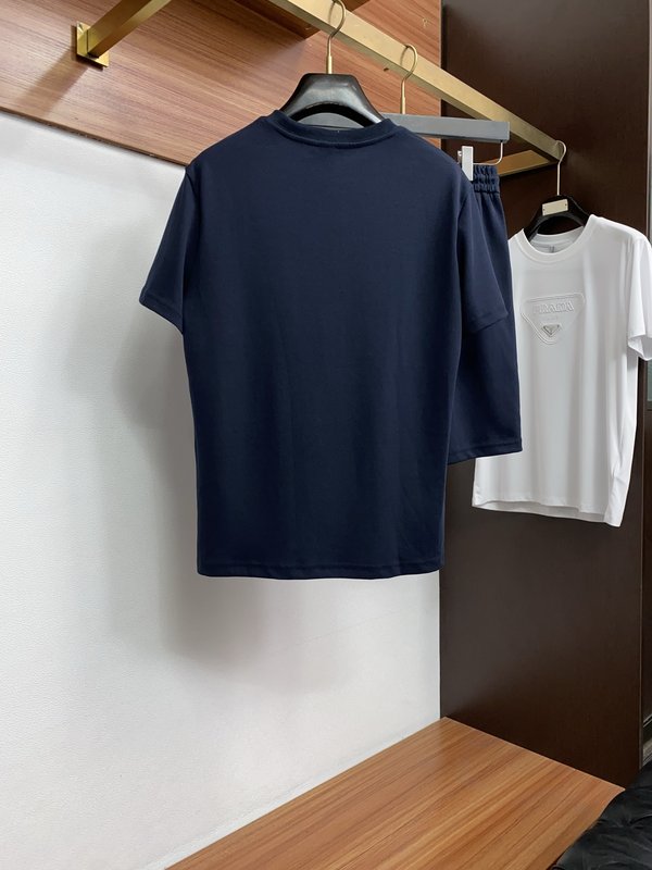 순수 면 브러시드 라운드 넥 티셔츠 반바지 세트 001-231092