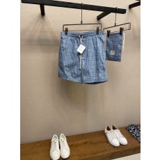 이탈리아 명품 엠블럼 자수 꽃무늬 프린트 끈 비치 반바 001-231094