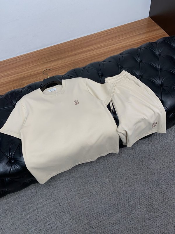 순수 면 브러시 라운드 넥 티셔츠 반바지 세트 001-231102