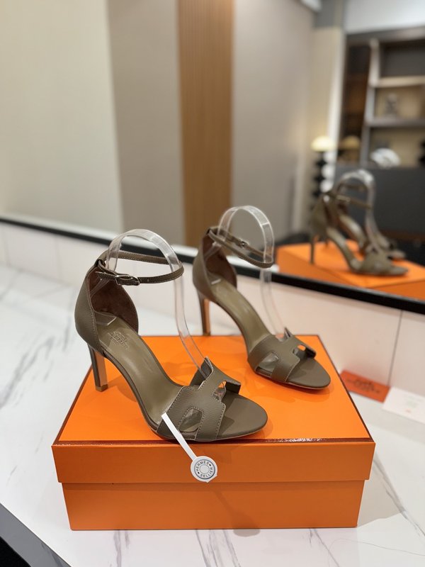 에르메스 클래식 팜 프린트 가죽 하이힐 샌들 001-231674