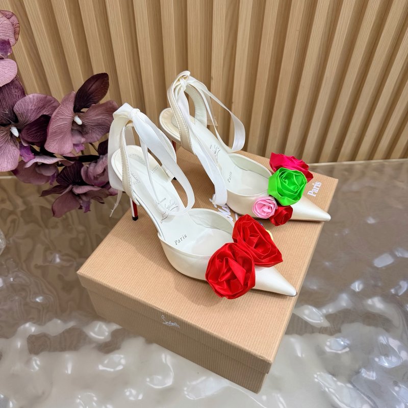 레드솔 장미 꽃 장식 하이힐 샌들 001-232049