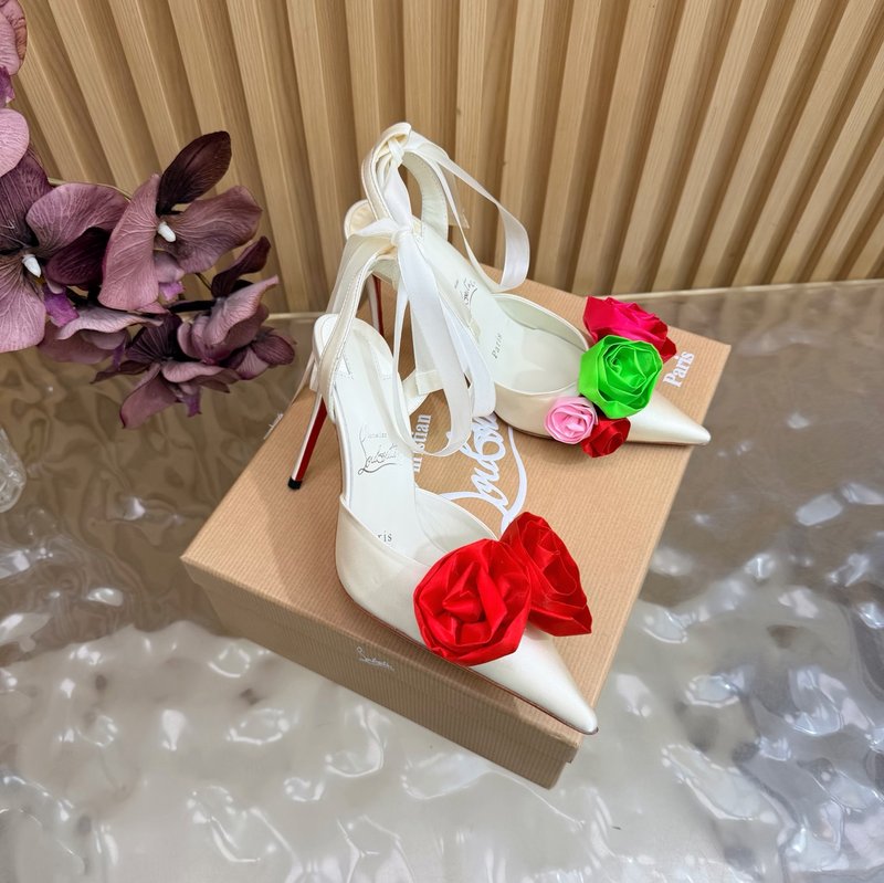 레드솔 장미 꽃 장식 하이힐 샌들 001-232049
