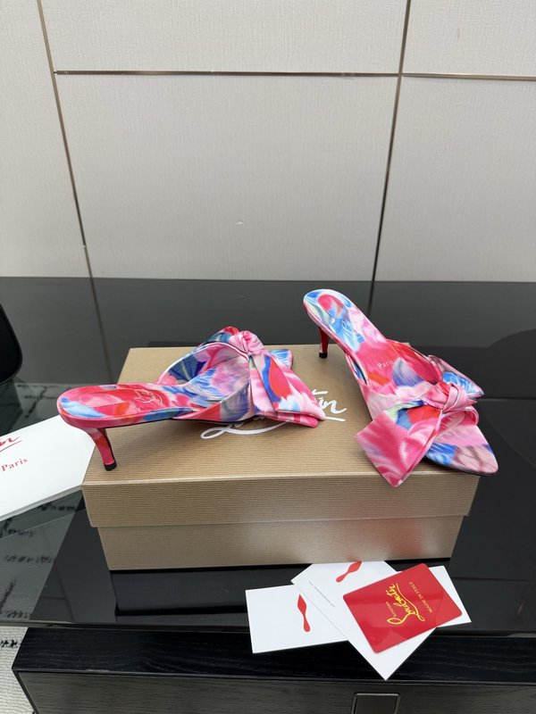 크리스찬 루부탱 레드솔 실크 하이힐 샌들 001-232069