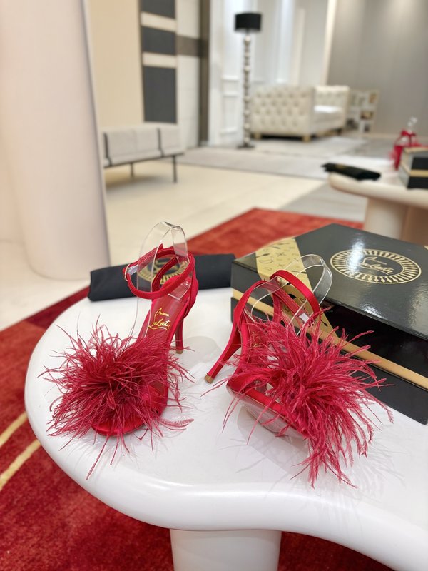깃털 장식 스틸레토 힐 샌들 001-232078