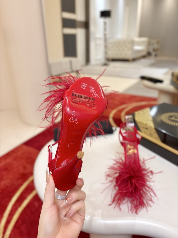 깃털 장식 스틸레토 힐 샌들 001-232078