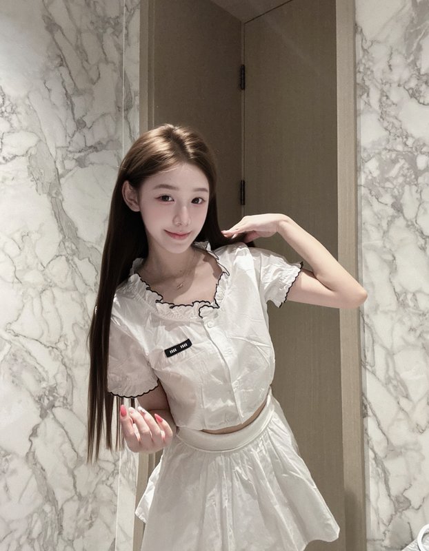 미우미우 스타일 레이스 짧은 흰 셔츠 001-232203