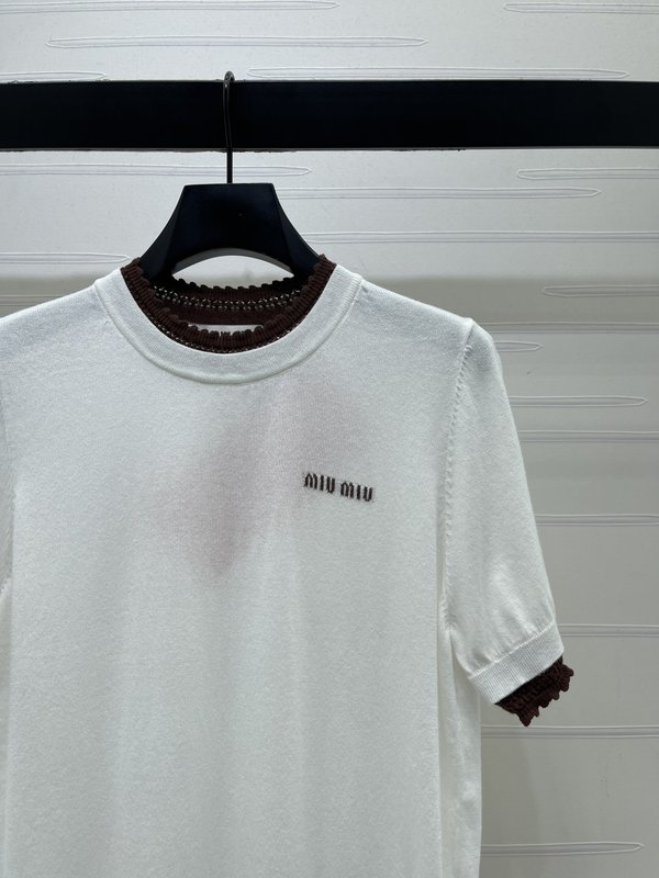 미우미우 컬러블럭 가짜 투피스 니트 반팔 001-232241