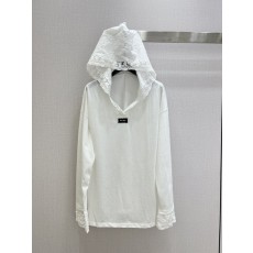 미우미우 솔기 컷아웃 후드 긴팔 티셔츠 001-232279