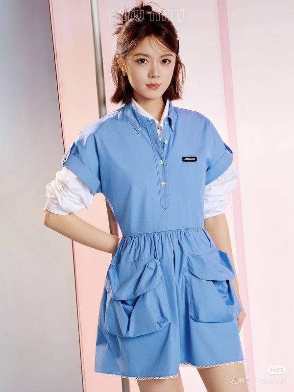 미우미우 화이트 칼라 웨이스트 셔츠 원피스 001-232281