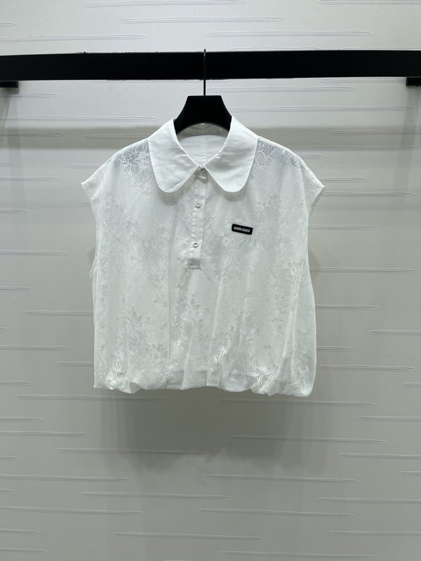 미우미우 인형 칼라 민소매 레이스 셔츠 001-232335