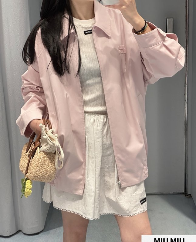 연한 파란색 플립 칼라 지퍼 자켓 001-232357